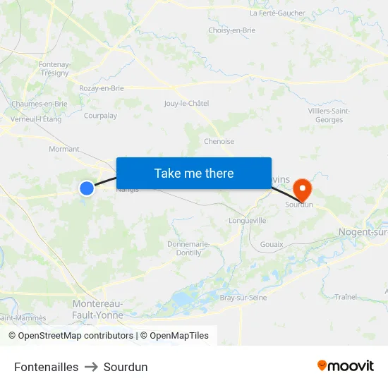 Fontenailles to Sourdun map