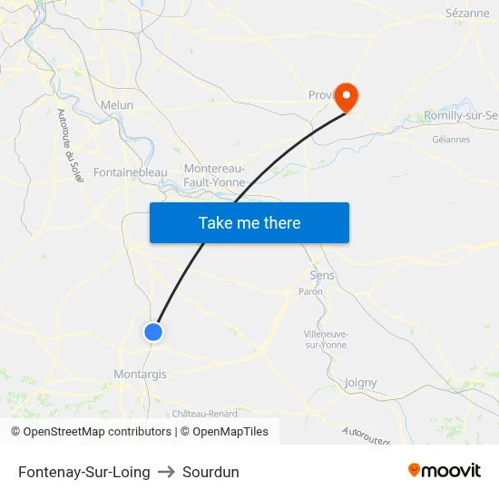 Fontenay-Sur-Loing to Sourdun map
