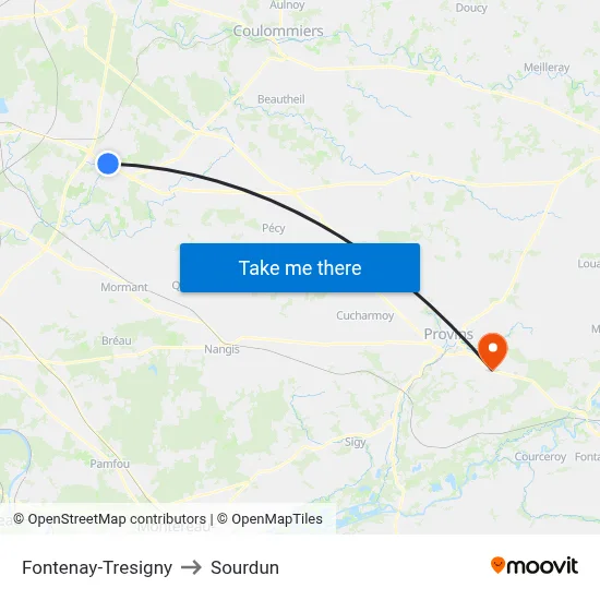 Fontenay-Tresigny to Sourdun map