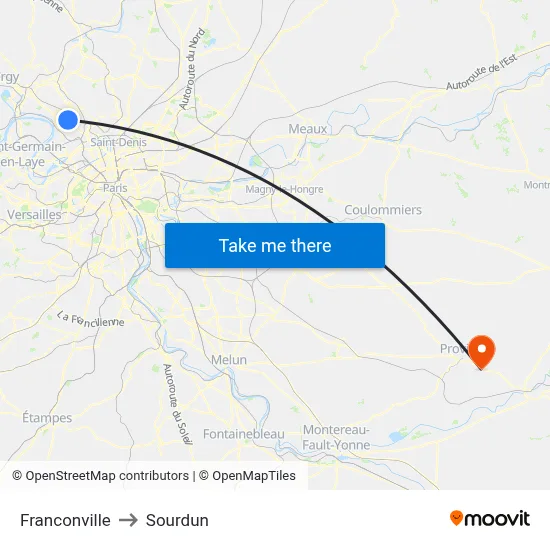 Franconville to Sourdun map