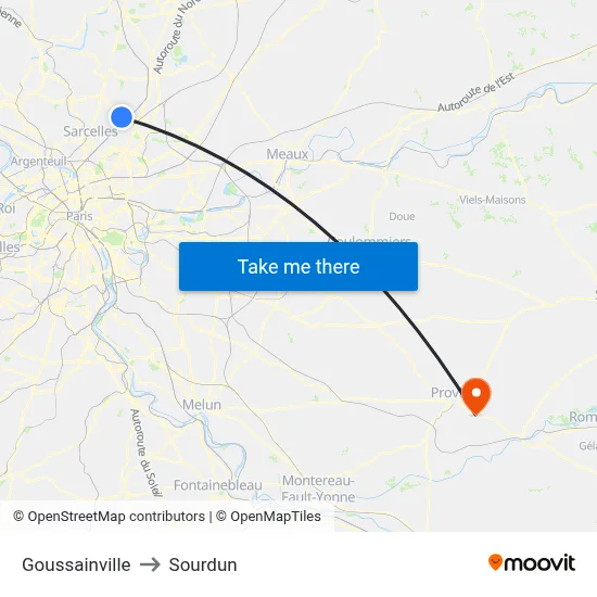 Goussainville to Sourdun map