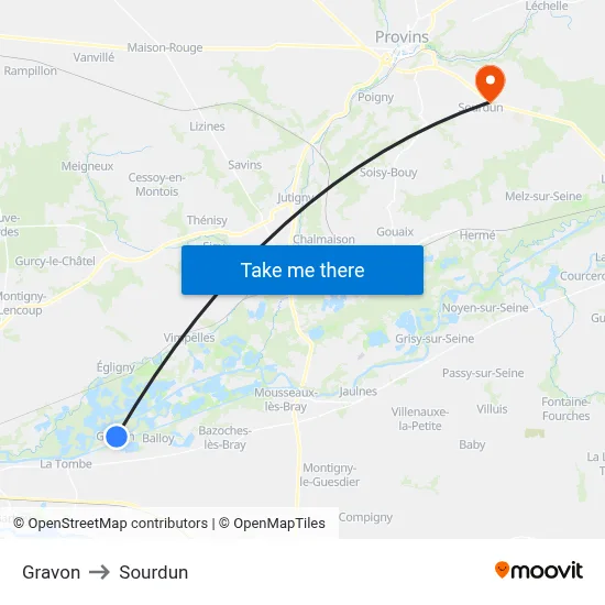 Gravon to Sourdun map