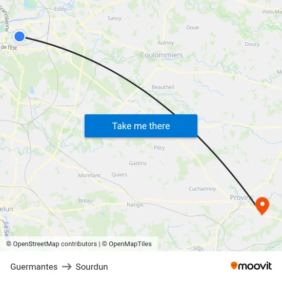 Guermantes to Sourdun map