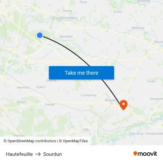 Hautefeuille to Sourdun map