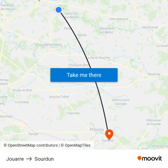 Jouarre to Sourdun map