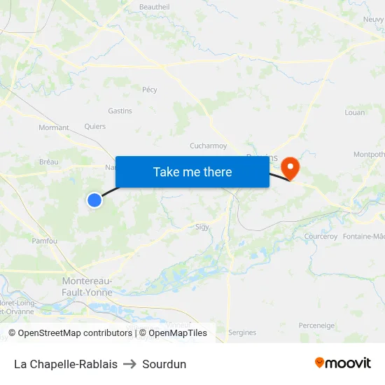 La Chapelle-Rablais to Sourdun map