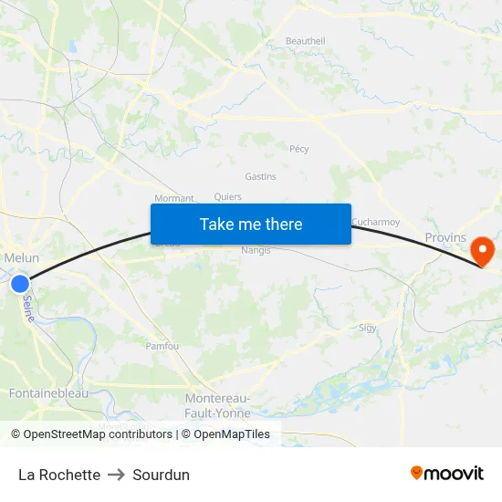La Rochette to Sourdun map