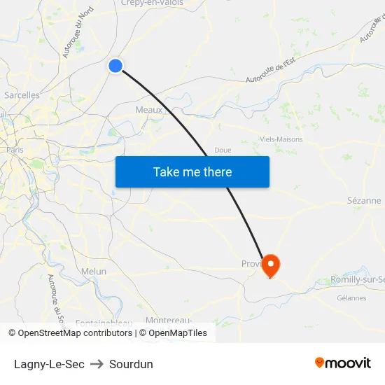 Lagny-Le-Sec to Sourdun map