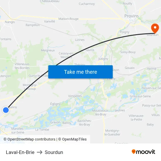 Laval-En-Brie to Sourdun map