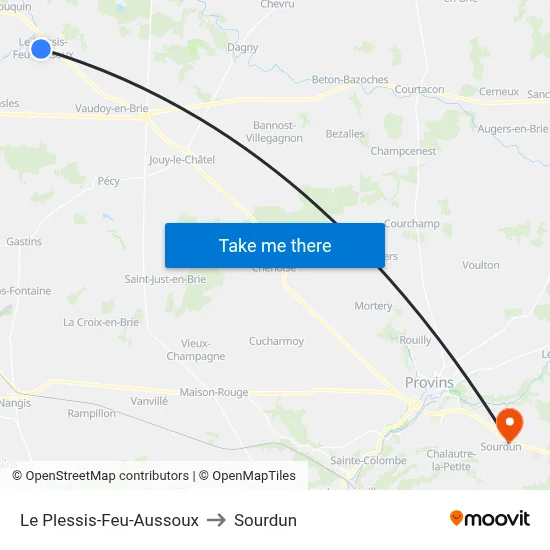 Le Plessis-Feu-Aussoux to Sourdun map