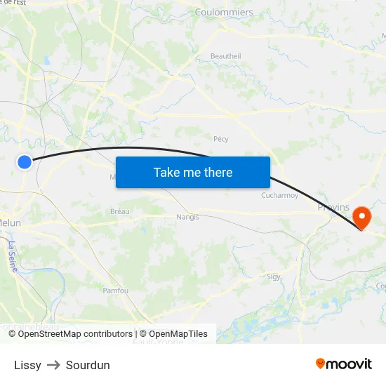 Lissy to Sourdun map