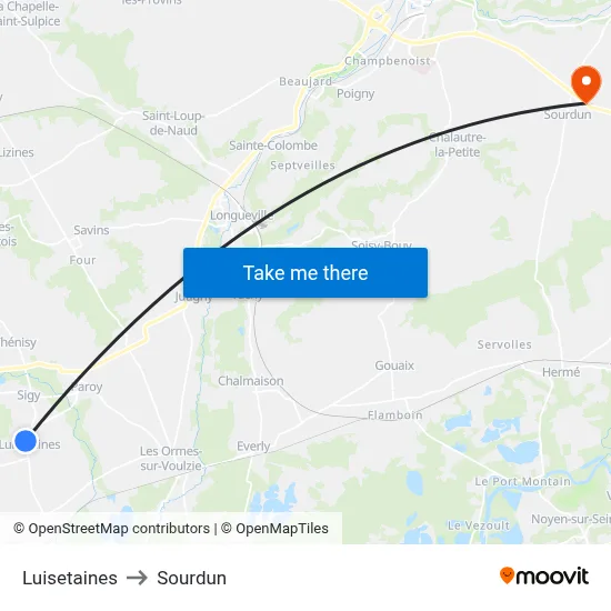 Luisetaines to Sourdun map