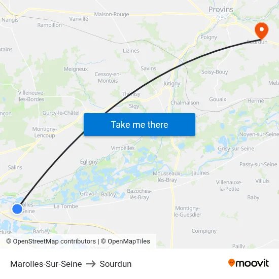Marolles-Sur-Seine to Sourdun map