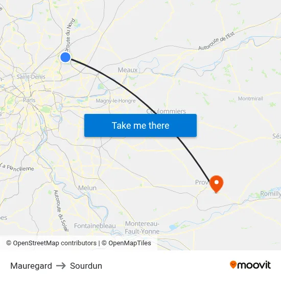 Mauregard to Sourdun map