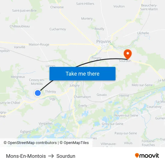 Mons-En-Montois to Sourdun map