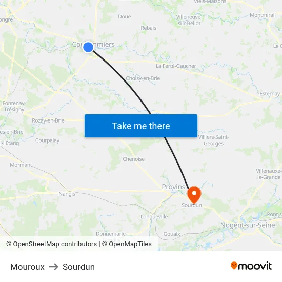 Mouroux to Sourdun map