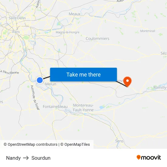 Nandy to Sourdun map