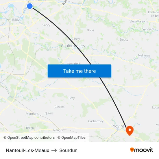 Nanteuil-Les-Meaux to Sourdun map