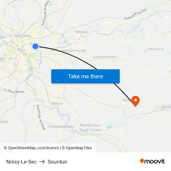Noisy-Le-Sec to Sourdun map