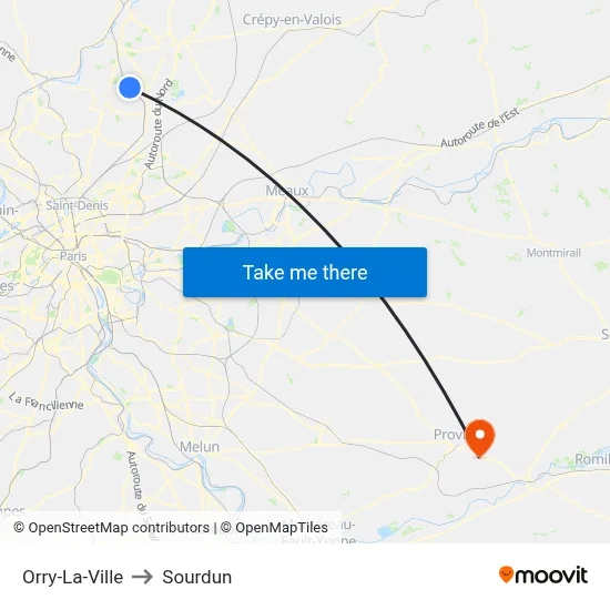 Orry-La-Ville to Sourdun map