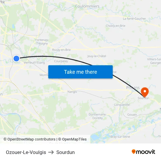 Ozouer-Le-Voulgis to Sourdun map