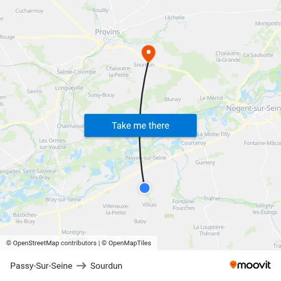 Passy-Sur-Seine to Sourdun map