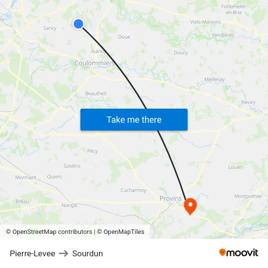 Pierre-Levee to Sourdun map