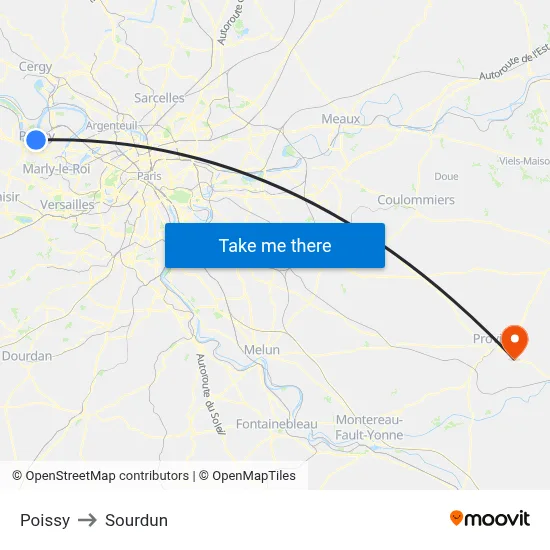 Poissy to Sourdun map