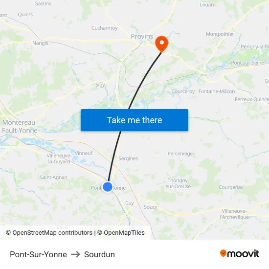 Pont-Sur-Yonne to Sourdun map