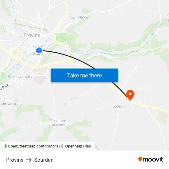 Provins to Sourdun map