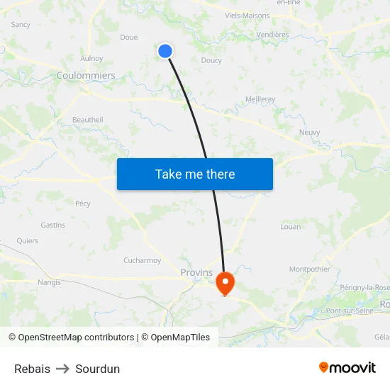 Rebais to Sourdun map