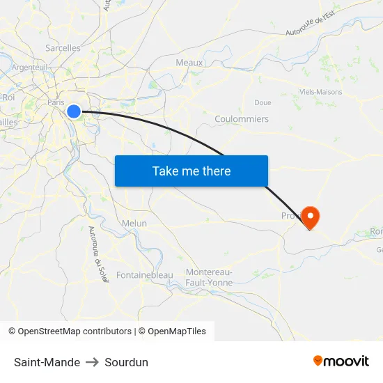 Saint-Mande to Sourdun map