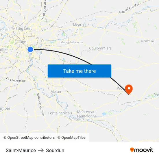 Saint-Maurice to Sourdun map