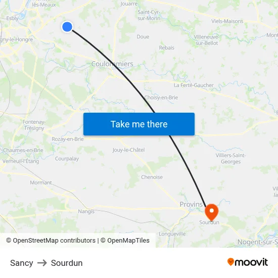 Sancy to Sourdun map
