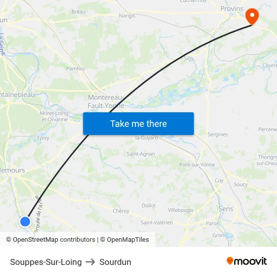 Souppes-Sur-Loing to Sourdun map