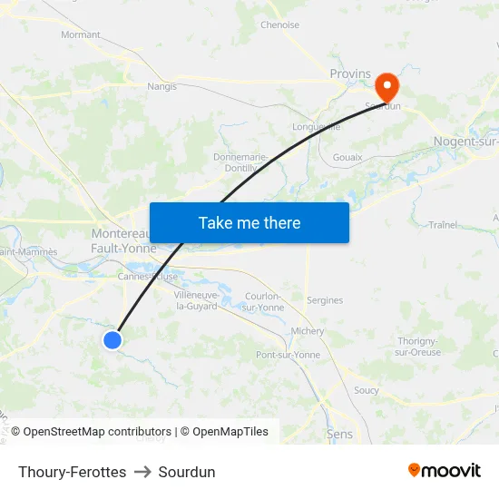Thoury-Ferottes to Sourdun map
