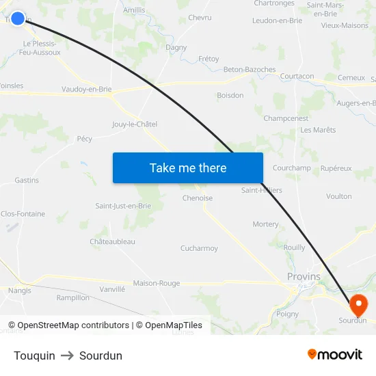 Touquin to Sourdun map