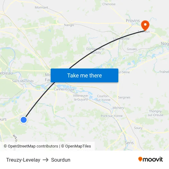 Treuzy-Levelay to Sourdun map