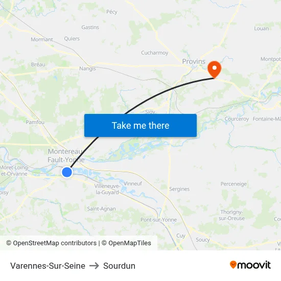 Varennes-Sur-Seine to Sourdun map