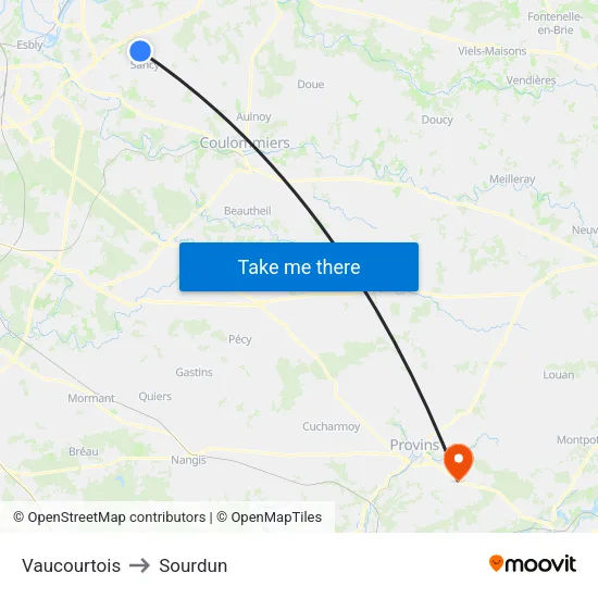 Vaucourtois to Sourdun map