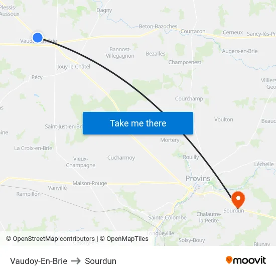 Vaudoy-En-Brie to Sourdun map