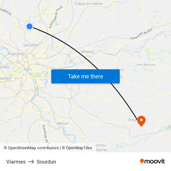Viarmes to Sourdun map
