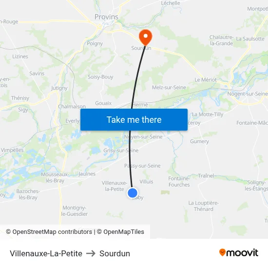Villenauxe-La-Petite to Sourdun map
