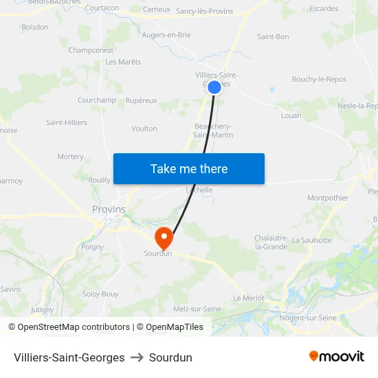 Villiers-Saint-Georges to Sourdun map