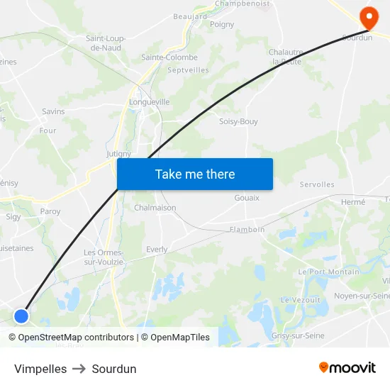 Vimpelles to Sourdun map