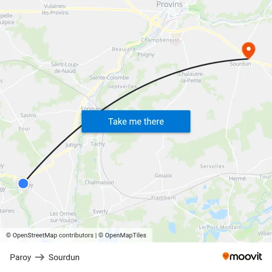 Paroy to Sourdun map