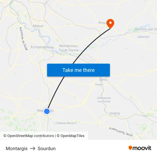 Montargis to Sourdun map