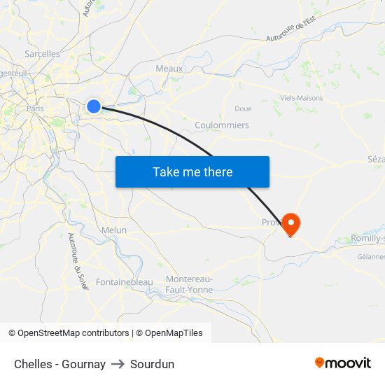 Chelles - Gournay to Sourdun map