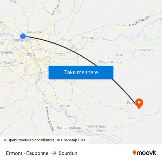 Ermont - Eaubonne to Sourdun map