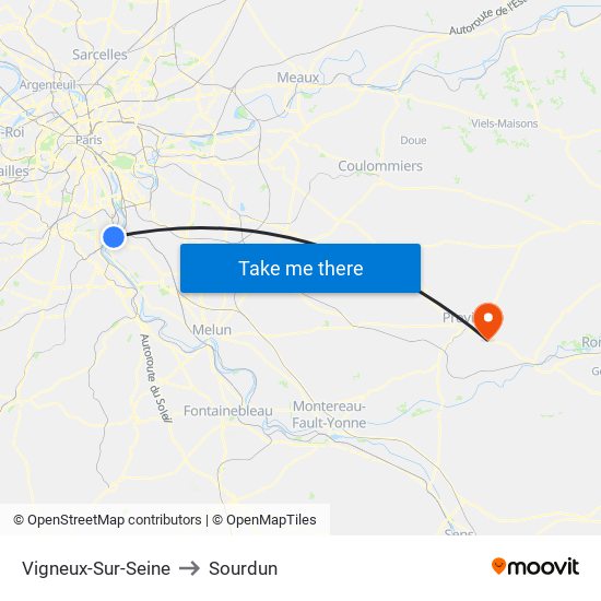 Vigneux-Sur-Seine to Sourdun map